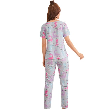 Pijama dama, model Dino, gri/rosu, L
